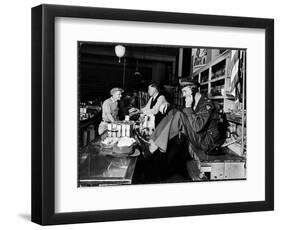 Uniformed Actor/Pilot, Col. Jimmy Stewart Talking on Telephone at Father's Hardware Store-Peter Stackpole-Framed Photographic Print