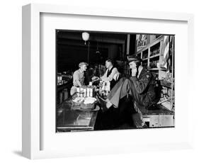 Uniformed Actor/Pilot, Col. Jimmy Stewart Talking on Telephone at Father's Hardware Store-Peter Stackpole-Framed Photographic Print