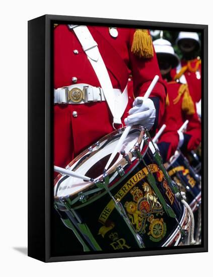 Uniformed Guardsman Playing Drum, Bermuda, Caribbean-Robin Hill-Framed Stretched Canvas