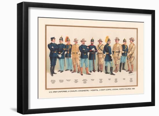 Uniforms: 4 Cavalry, 2 Engineers, 1 Hospital, 2 Staff, 2 Signal Corps, 1899-Arthur Wagner-Framed Art Print