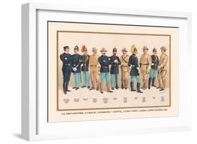 Uniforms: 4 Cavalry, 2 Engineers, 1 Hospital, 2 Staff, 2 Signal Corps, 1899-Arthur Wagner-Framed Art Print