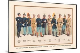 Uniforms: 4 Cavalry, 2 Engineers, 1 Hospital, 2 Staff, 2 Signal Corps, 1899-Arthur Wagner-Mounted Art Print