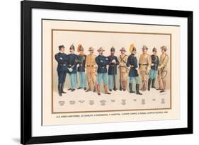 Uniforms: 4 Cavalry, 2 Engineers, 1 Hospital, 2 Staff, 2 Signal Corps, 1899-Arthur Wagner-Framed Art Print