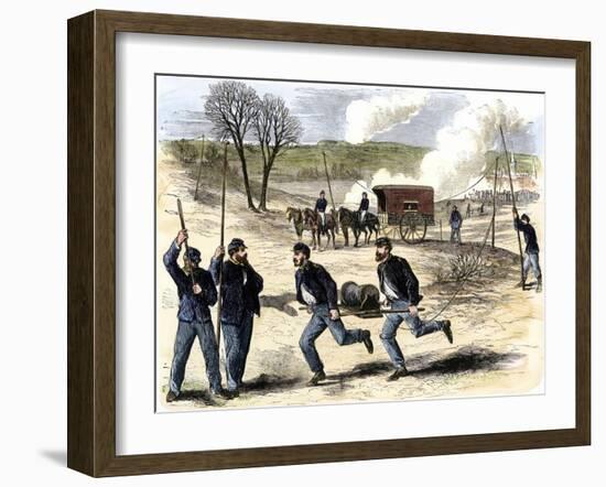 Union Army Signal Corps Setting Up Telegraph Wire during a Civil War Battle, c.1863-null-Framed Giclee Print