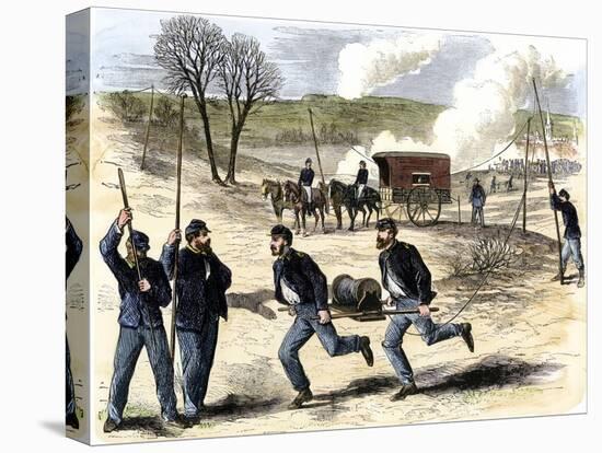 Union Army Signal Corps Setting Up Telegraph Wire during a Civil War Battle, c.1863-null-Stretched Canvas