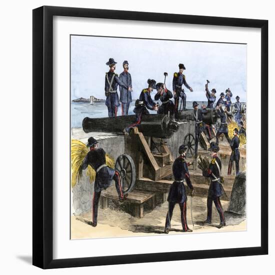 Union Army Spiking the Cannons of Fort Moultrie before Evacuating to Fort Sumter, c.1860-null-Framed Giclee Print