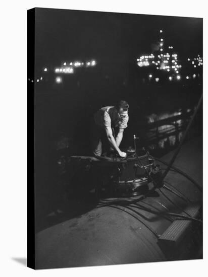 Union Carbide Company Employee Loading Tank Cars with Butadiene-Ralph Morse-Stretched Canvas