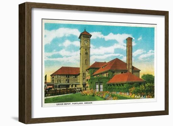 Union Depot Railroad Station in Portland, Oregon - Portland, OR-Lantern Press-Framed Art Print