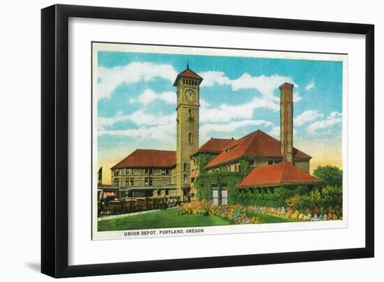 Union Depot Railroad Station in Portland, Oregon - Portland, OR-Lantern Press-Framed Art Print