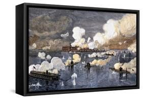 Union Fleet Bombarding Fort Sumter to Retake Charleston Harbor from the Confederates, c.1863-null-Framed Stretched Canvas