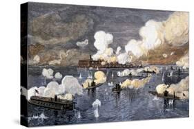 Union Fleet Bombarding Fort Sumter to Retake Charleston Harbor from the Confederates, c.1863-null-Stretched Canvas