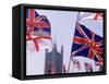 Union Jack and Other Flags, London, England-Walter Bibikow-Framed Stretched Canvas