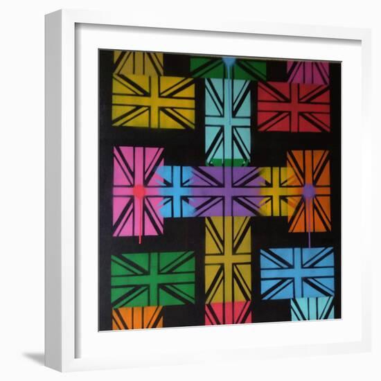 Union Jack Cross-Abstract Graffiti-Framed Giclee Print