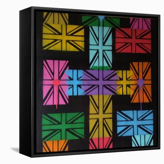 Union Jack Cross-Abstract Graffiti-Framed Stretched Canvas