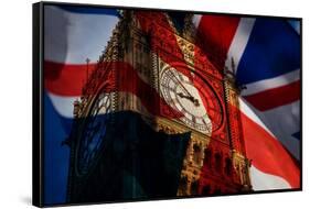 Union Jack Flag and Iconic Big Ben at the Palace of Westminster, London - the UK Prepares for New E-melis-Framed Stretched Canvas