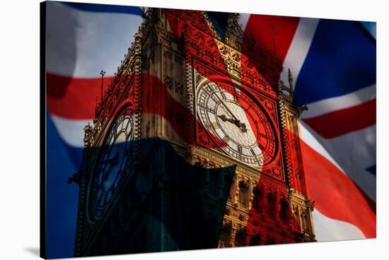 Union Jack Flag and Iconic Big Ben at the Palace of Westminster, London - the UK Prepares for New E-melis-Stretched Canvas