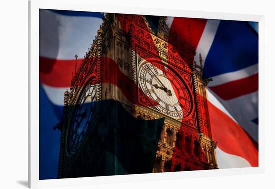 Union Jack Flag and Iconic Big Ben at the Palace of Westminster, London - the UK Prepares for New E-melis-Framed Photographic Print