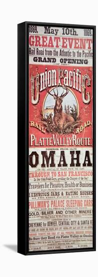 Union Pacific Railroad Poster Advertising First Transcontinental Railroad Across the USA, c.1869-null-Framed Stretched Canvas