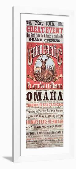 Union Pacific Railroad Poster Advertising First Transcontinental Railroad Across the USA, c.1869-null-Framed Giclee Print