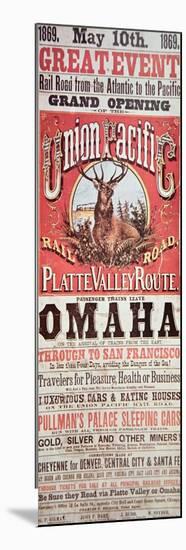 Union Pacific Railroad Poster Advertising First Transcontinental Railroad Across the USA, c.1869-null-Mounted Giclee Print