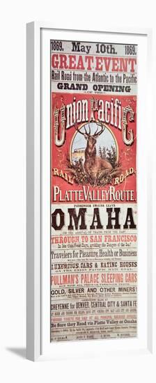 Union Pacific Railroad Poster Advertising First Transcontinental Railroad Across the USA, c.1869-null-Framed Premium Giclee Print