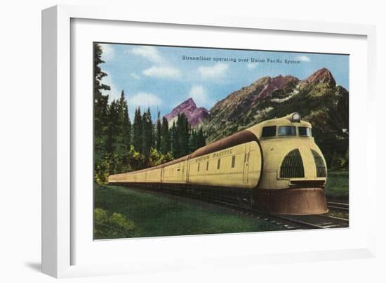 Union Pacific Streamliner Passing Mountains-Lantern Press-Framed Art Print