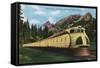 Union Pacific Streamliner Passing Mountains-Lantern Press-Framed Stretched Canvas