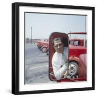 Union President Jimmy Hoffa's Image Reflected in Rear View Mirror in Red Truck-Hank Walker-Framed Premium Photographic Print