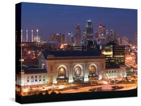 Union Station (b.1914) and Kansas City Skyline, Missouri, USA-Walter Bibikow-Stretched Canvas