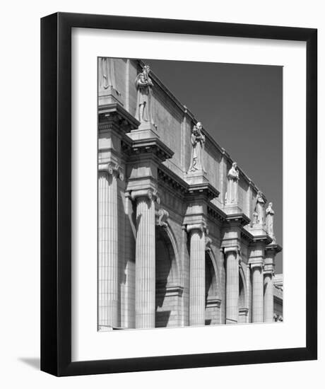 Union Station facade and sentinels, Washington, D.C. - B&W-Carol Highsmith-Framed Art Print