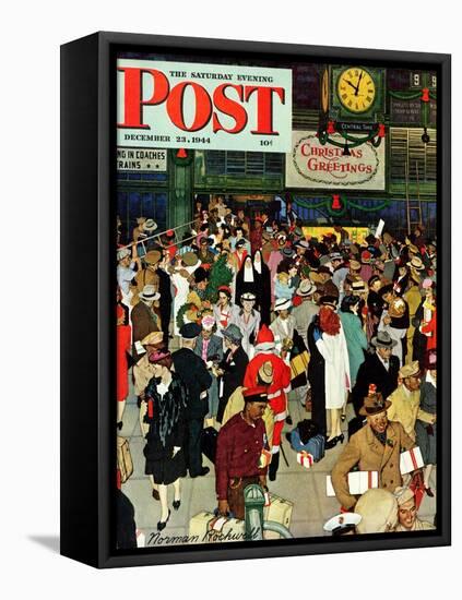 "Union Train Station, Chicago, Christmas" Saturday Evening Post Cover, December 23,1944-Norman Rockwell-Framed Stretched Canvas