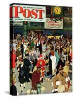 "Union Train Station, Chicago, Christmas" Saturday Evening Post Cover, December 23,1944-Norman Rockwell-Stretched Canvas