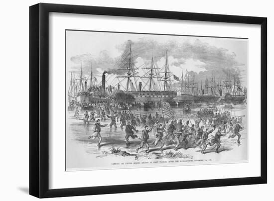 Union Troops Assault Confederate Fort Walker after Bombardment-Frank Leslie-Framed Art Print