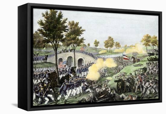 Union Troops Battling Their Way across Burnside Bridge in the Battle of Antietam-null-Framed Stretched Canvas