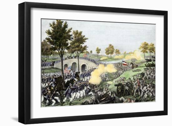 Union Troops Battling Their Way across Burnside Bridge in the Battle of Antietam-null-Framed Giclee Print