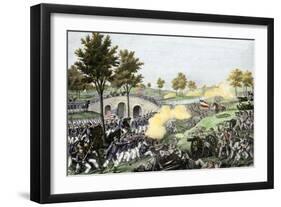 Union Troops Battling Their Way across Burnside Bridge in the Battle of Antietam-null-Framed Giclee Print