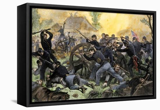 Union Troops under General Ulysses S. Grant Recapturing Artillery during the Battle of Shiloh-null-Framed Stretched Canvas