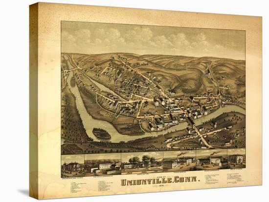 Unionville, Connecticut - Panoramic Map-Lantern Press-Stretched Canvas