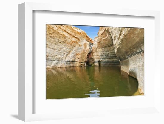 Unique Canyon in the Desert. Picturesque Canyon Ein-Avdat in the Negev Desert. Sandstone Canyon Wal-kavram-Framed Photographic Print