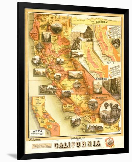 Unique Map of California 1885-E^ McD^ Johnstone-Framed Premium Giclee Print