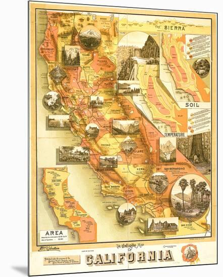 Unique Map of California 1885-E^ McD^ Johnstone-Mounted Premium Giclee Print