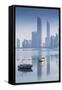 United Arab Emirates, Abu Dhabi, View of City Skyline Reflecting in Persian Gulf-Jane Sweeney-Framed Stretched Canvas