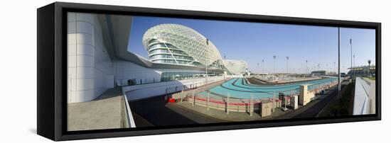 United Arab Emirates, Abu Dhabi, Yas Island, the Yas Hotel and Yas Marina Grand Prix Motor Racing C-Alan Copson-Framed Stretched Canvas