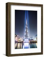 United Arab Emirates, Dubai. Burj Khalifa at Dusk, with Light Show-Matteo Colombo-Framed Photographic Print
