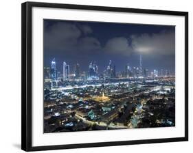 United Arab Emirates, Dubai, Skyline of Modern Skyscrapers Including the Burj Khalifa on Sheikh Zay-Gavin Hellier-Framed Photographic Print