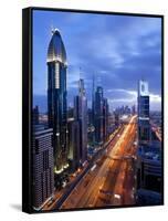 United Arab Emirates (UAE), Dubai, Sheikh Zayed Road Towards the Burj Kalifa at Night-Gavin Hellier-Framed Stretched Canvas