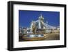 United Kingdom, England, London. Tower Bridge over the River Thames and 'Girl With a Dolphin' fount-Jason Langley-Framed Photographic Print