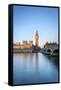 United Kingdom, England, London. Westminster Bridge, Palace of Westminster and the clock tower of B-Jason Langley-Framed Stretched Canvas