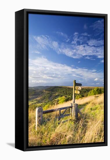 United Kingdom, England, North Yorkshire, Sutton Bank. a Signpost on the Cleveland Way-Nick Ledger-Framed Stretched Canvas