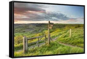 United Kingdom, England, North Yorkshire, Sutton Bank. a Signpost on the Cleveland Way.-Nick Ledger-Framed Stretched Canvas